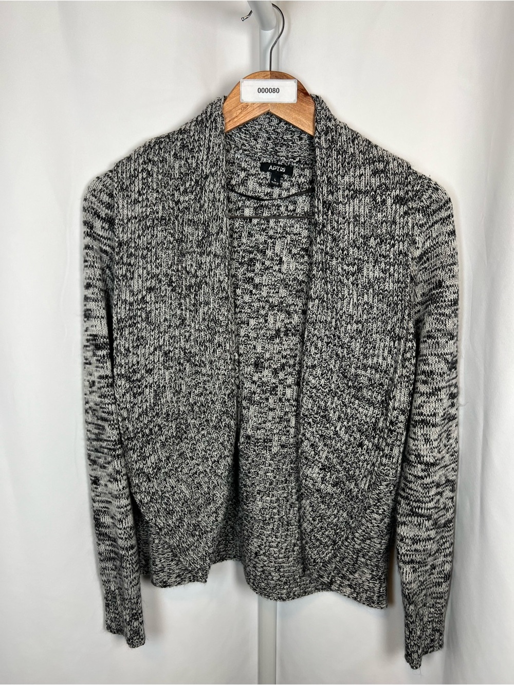 Apt. 9 Women’s Large Marled Open Front Cardigan Sweater Black Gray Knit Cozy